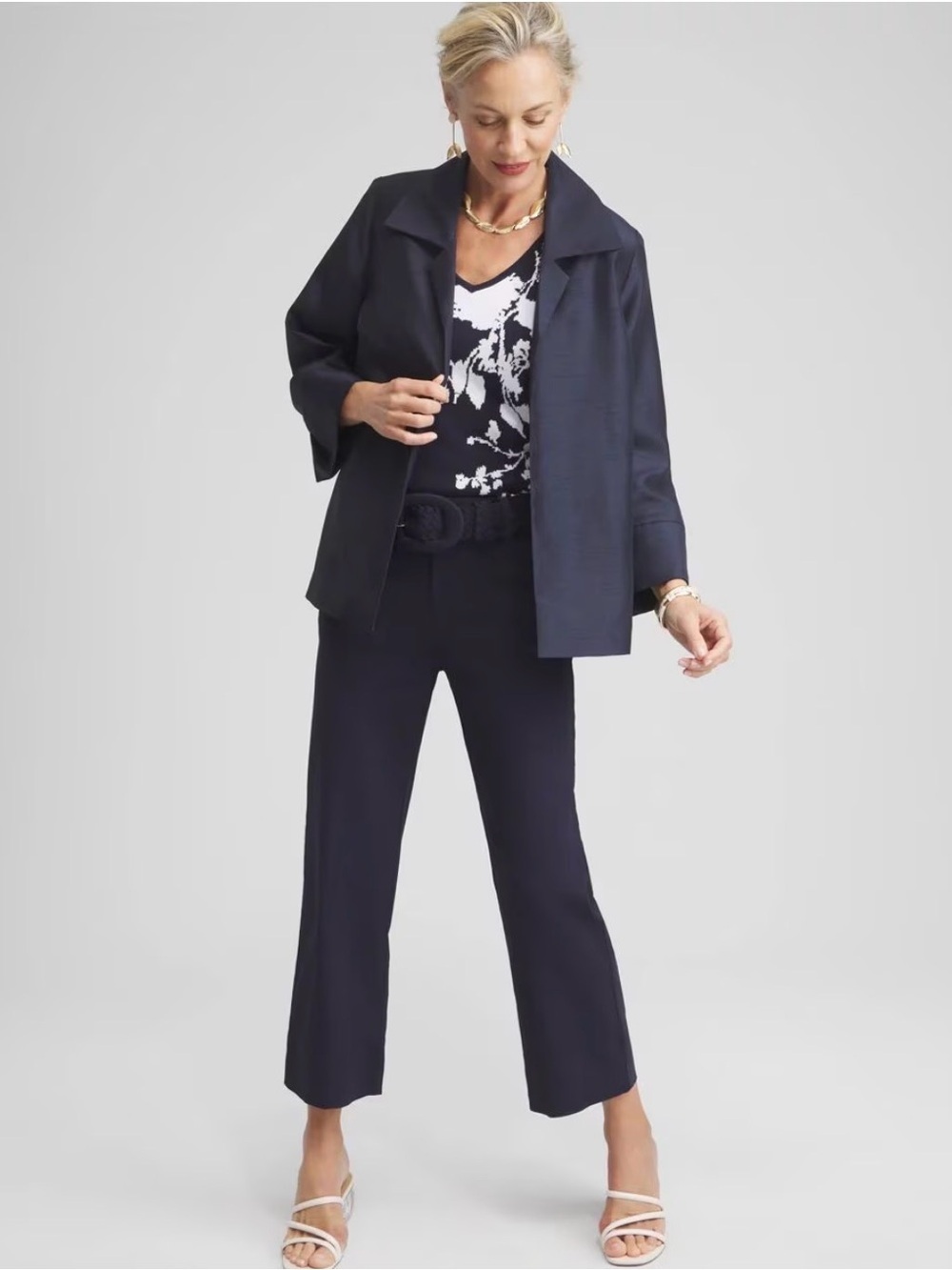 Chico's Navy Satin Shantung Topper - Picture 2 of 10